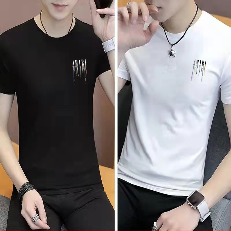 Letter Amiri Printed Short-Sleeved Cotton T-Shirt for Men and Women, Versatile Hip-Hop Loose T-Shirt, Summer Harajuku Style for Men and Women