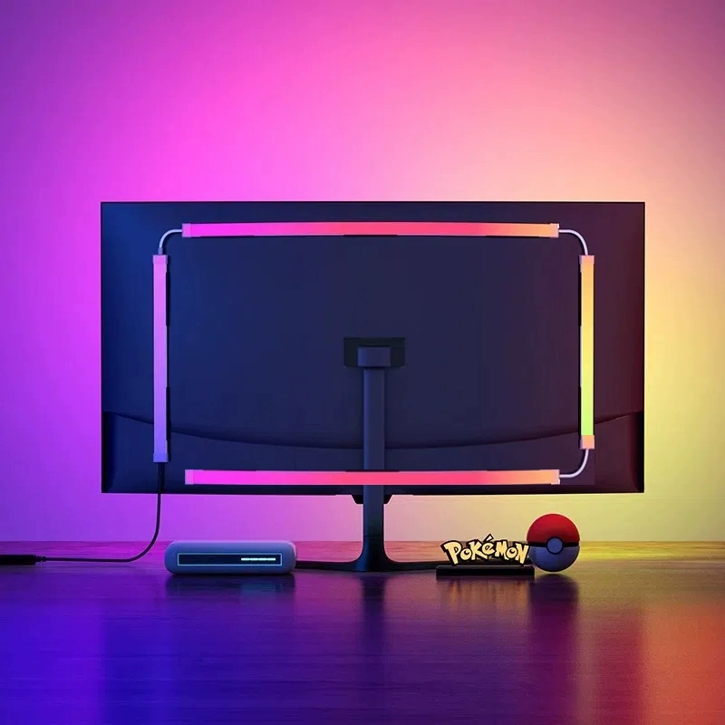 Laptop, lamp, LED gaming light strip, LCD display, lights