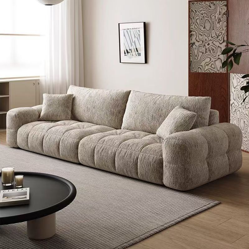 French Retro Green Sofa Puff Frosted Fabric Sofa Living Room Modern Simple Cream Cloud Sofa