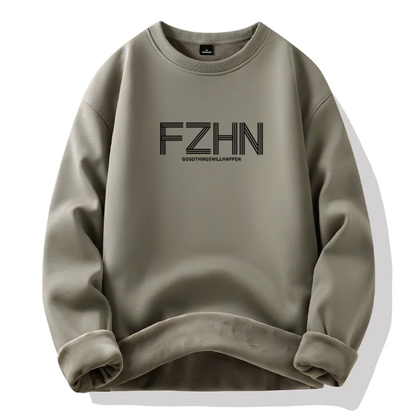 Light khaki-round neck plus velvet-FZ