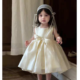 浅香槟色儿童礼服气质优雅小主持人舞台演出服时尚生日派对连衣裙