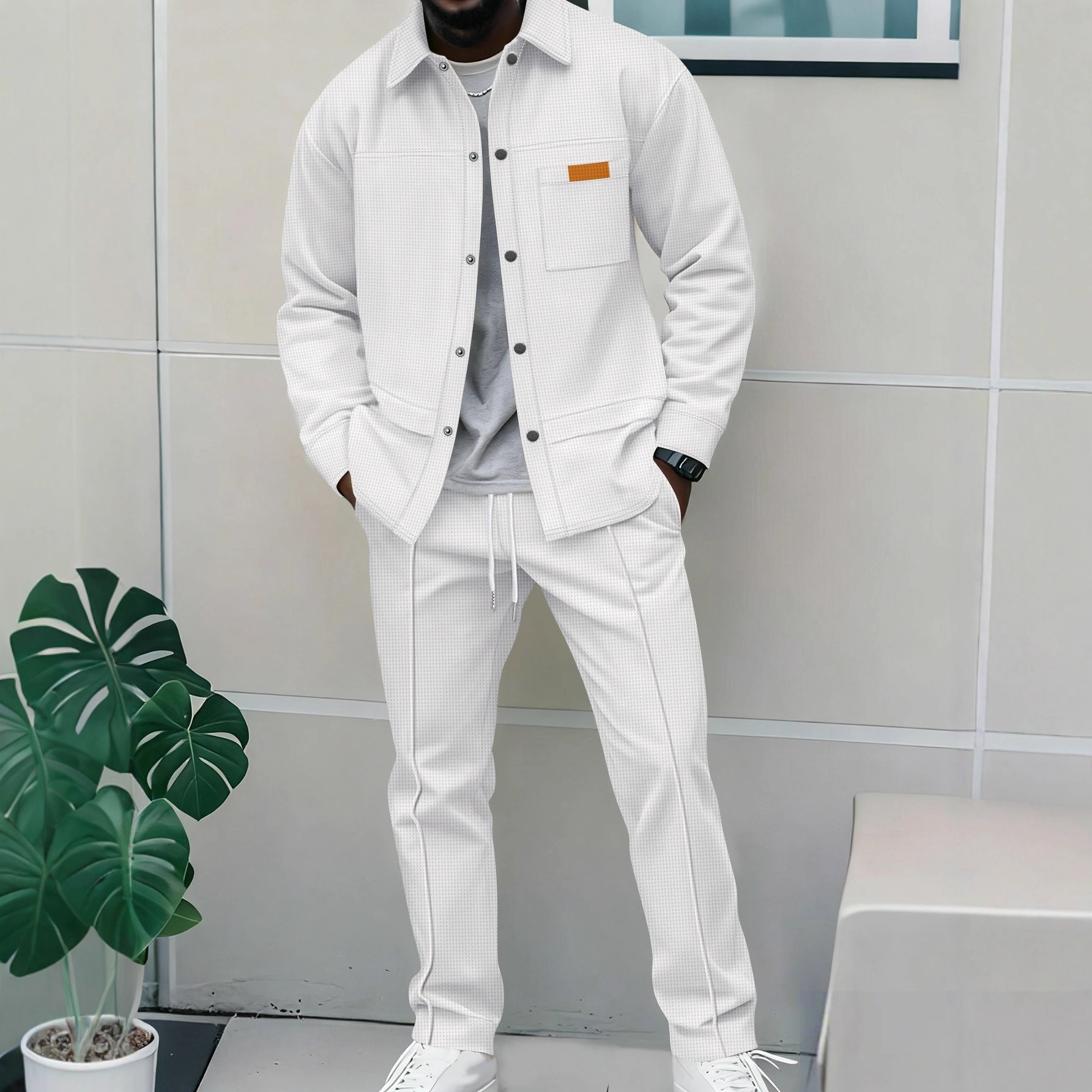 Men's Waffle Pattern Polo Shirt And Trousers Co-ord Set Casual_voghion.com