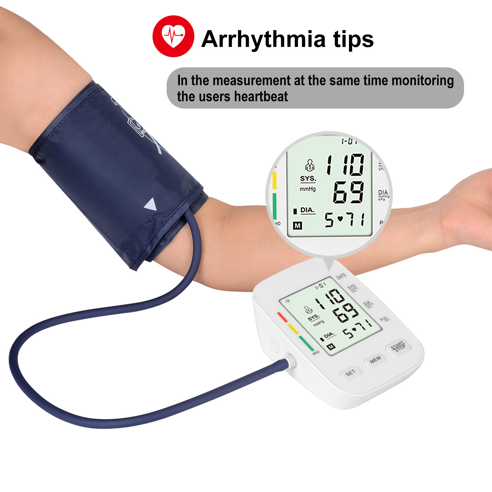 Esfigmomanómetro electrónico de brazo inteligente transfronterizo de comercio exterior, instrumento de medición de la presión arterial en el hogar en inglés neutro, monitor de presión arterial