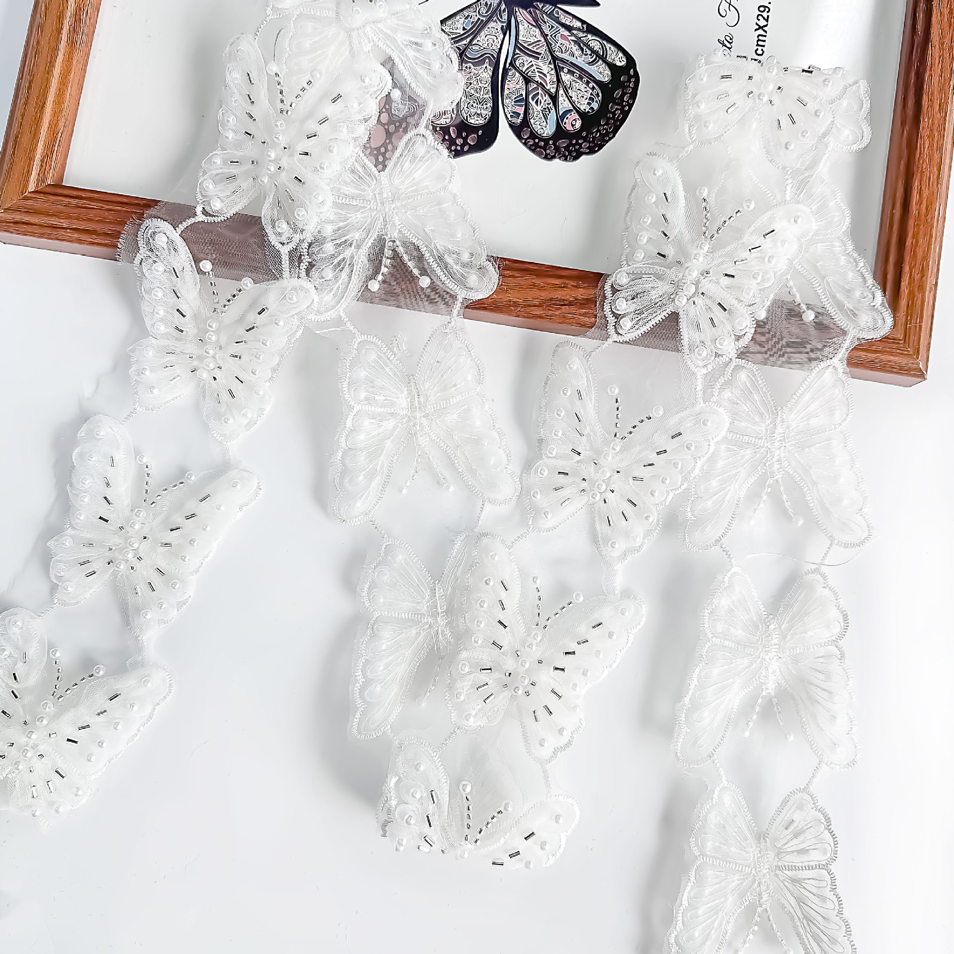 Oganza con perlas de mariposa encaje código de barras decoración hecha a mano encaje flor accesorios vestido de boda ropa de baile joyas