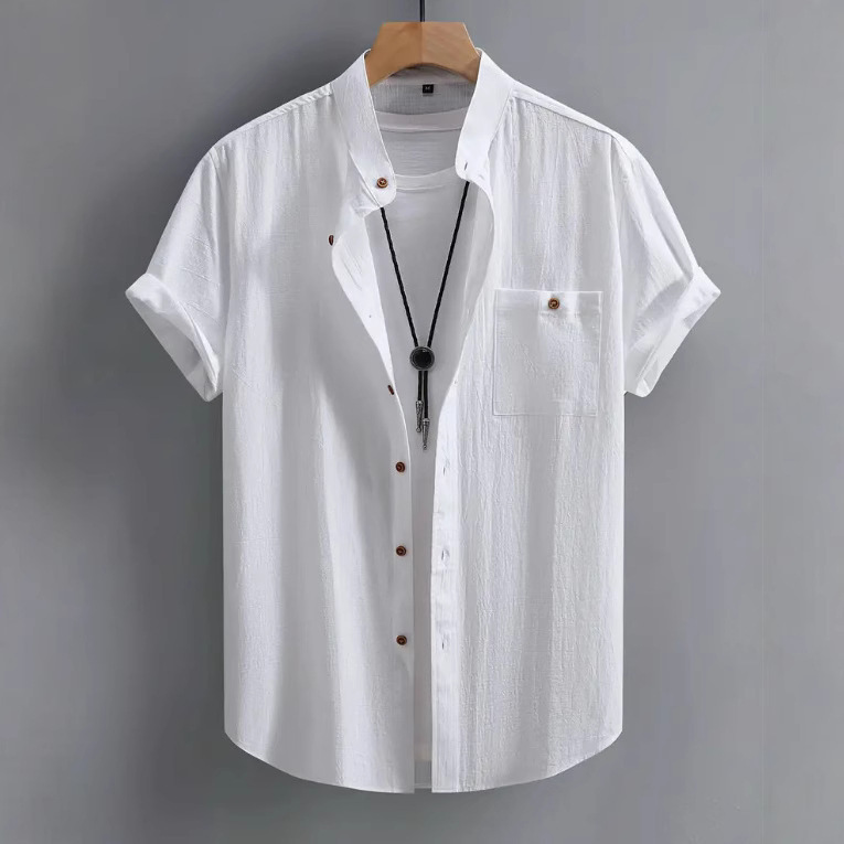 Cross-border Amazon New Men's Short-sleeved Shirt Comfortable Casual Fashion Joker Skin-friendly Soft Breathable Cotton Shirt
