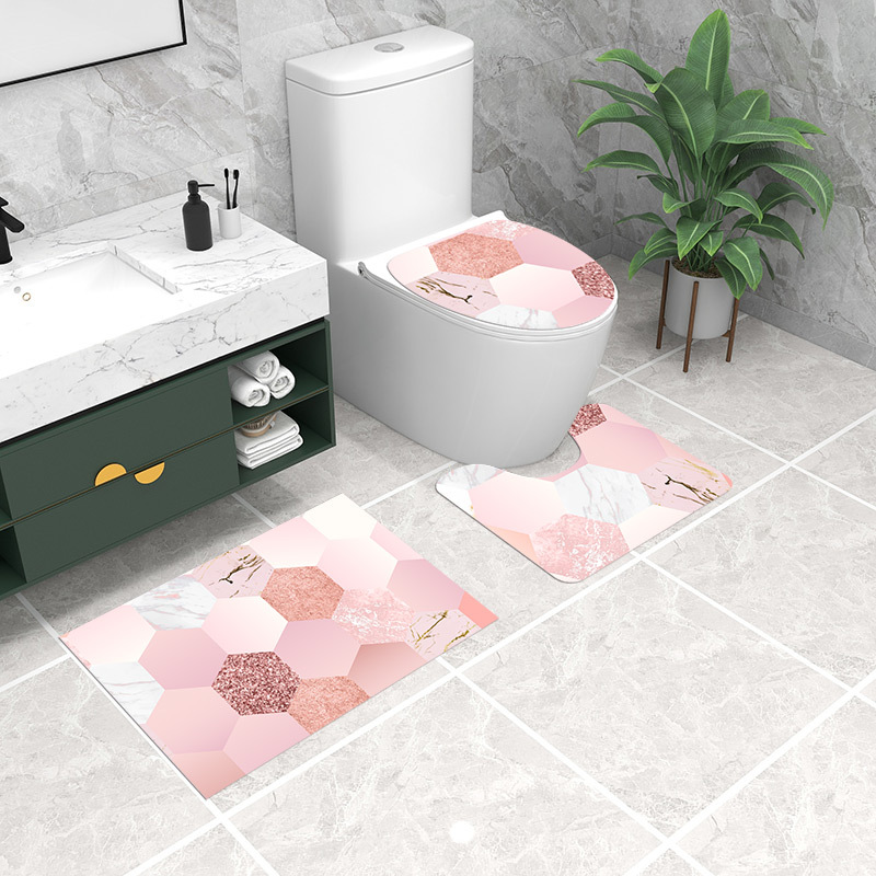 Toilettenmatte ist leicht zu reinigen, Badezimmer-Bodenmatte, Toiletten-Duschmatte, wasserabsorbierend und rutschfest, geometrischer Haushalt_voghion.com