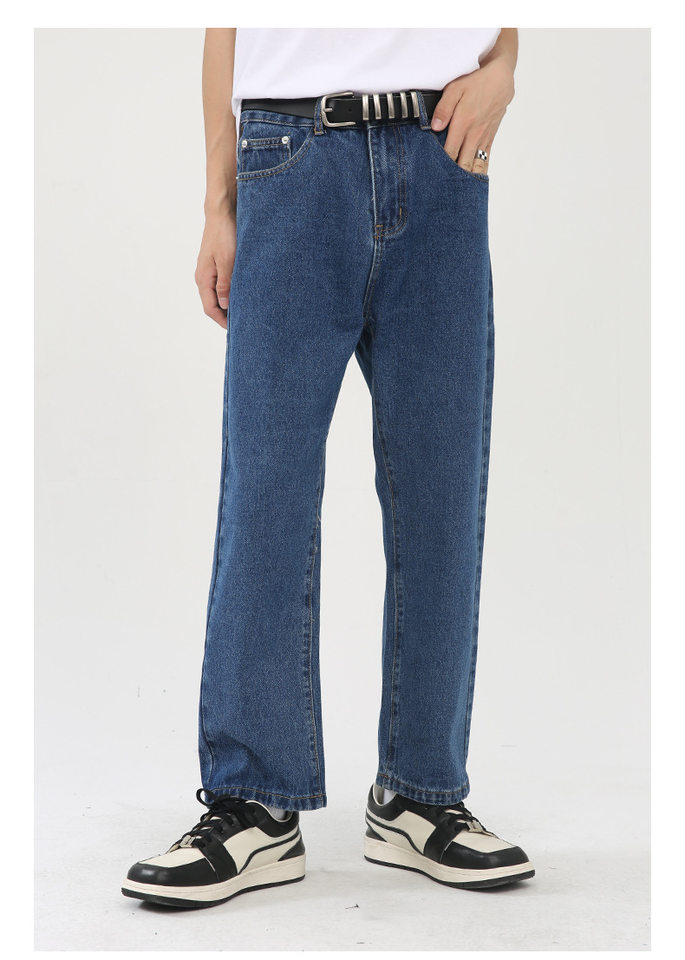 Quần jean nam ống thẳng lửng 9 tấc cạp vừa phong cách Hàn Quốc — Màu xám, Màu đen, Xanh denim, Xanh lam đậm chi tiết 10