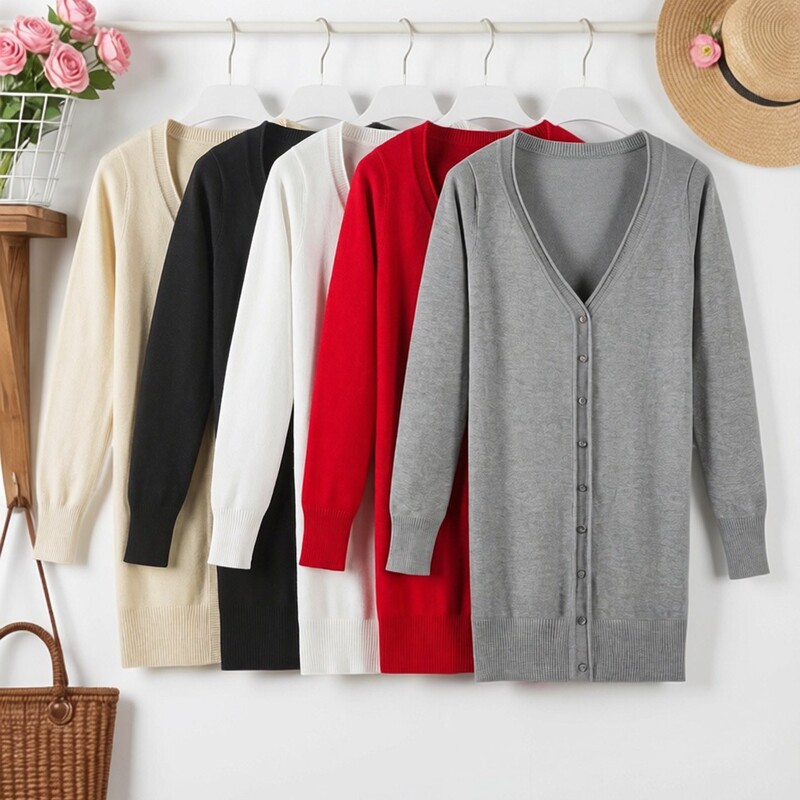 In Stock 2026 Spring and Autumn Mid-Length Top with Rolled Edges, Commuter Women's Knit Cardigan, Women's Sweater Jacket In Stock 2026 Spring and Autumn Mid-Length Top with Rolled Edges, Commuter Women's Knit Cardigan, Women's Sweater Jacket