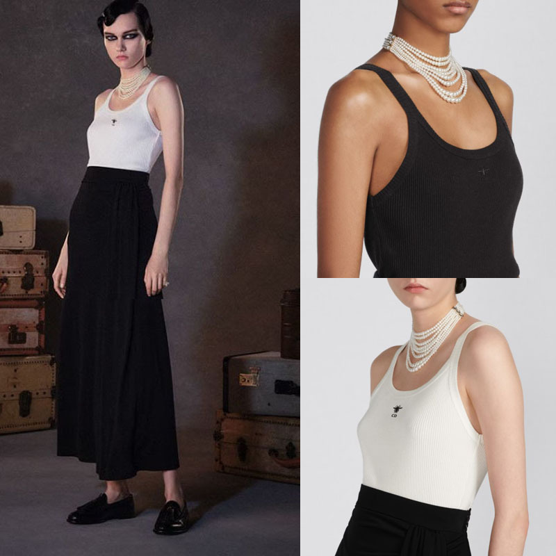 Actual Shot of C*D's Little Bee Logo Embroider Logo, Comfortable and Versatile Letter Embroider Sexy Women's Vest/Sling