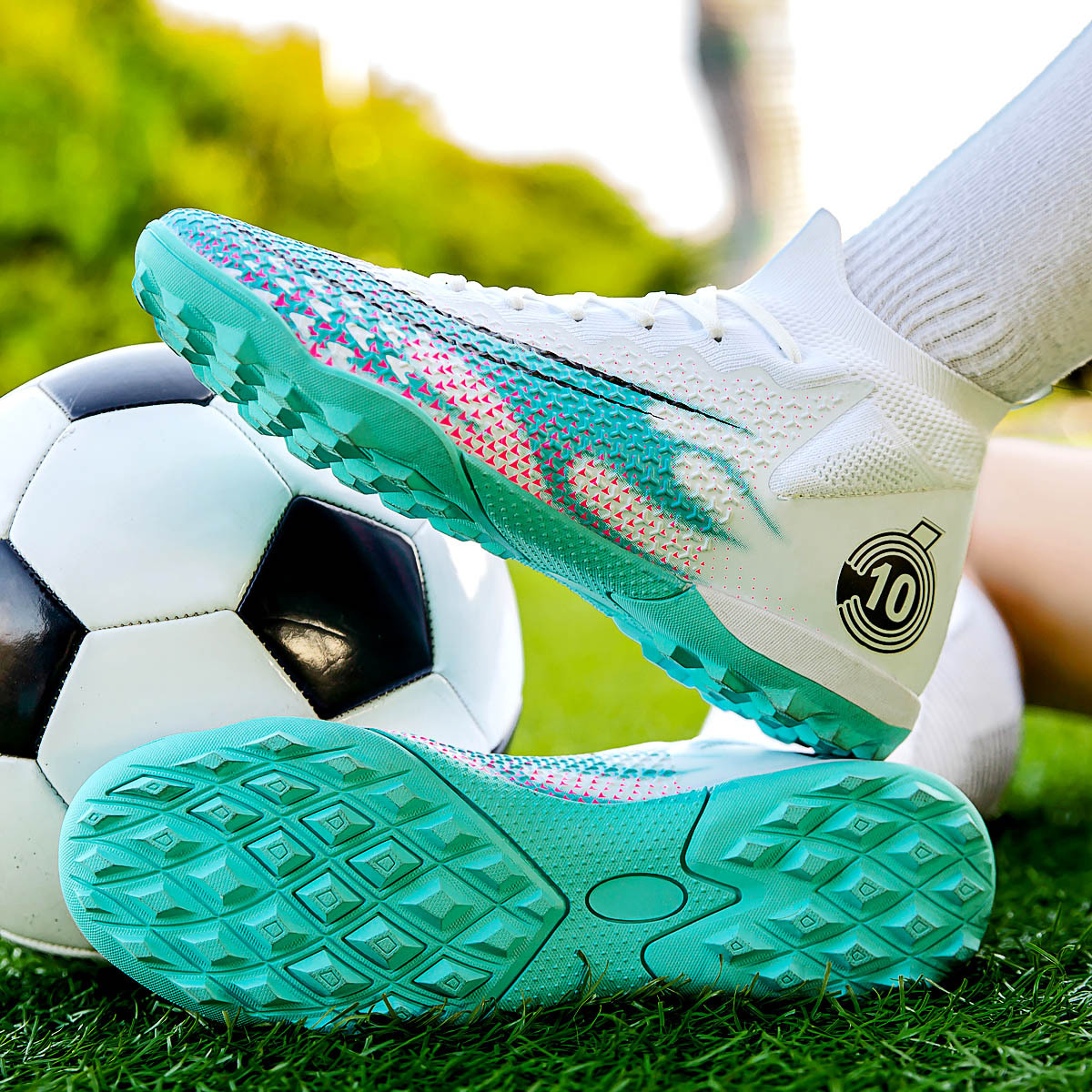 Football for men, high top broken professional competition training shoes, long nails, non slip adult and children's_voghion.com