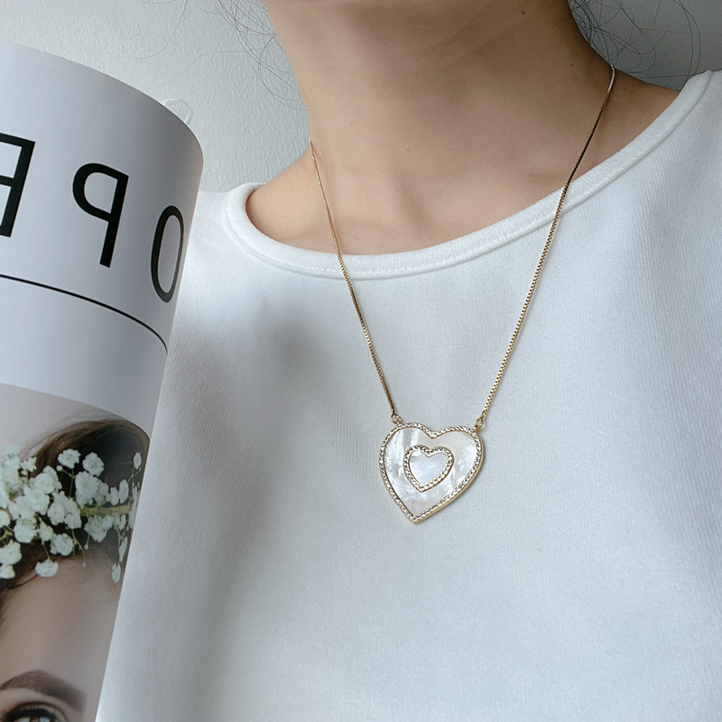 Simple Style Heart Shape Copper Inlay Shell Necklace