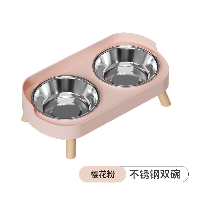 猫ボウル、ペットフードボウル、転倒しにくい、首を保護するダブルボウル、飲料水と食事用のオールインワンダブルボウル、ペット用ステンレス製給餌ボウル|undefined