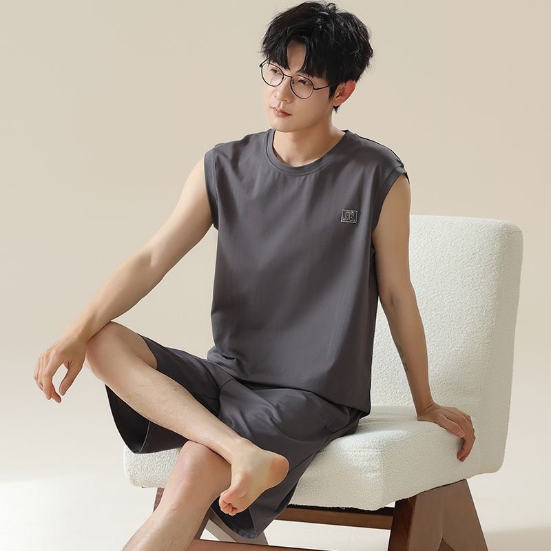 Summer Men's Vest Shorts Suit Pajamas Sports Casual Solid Color Men's Popular Loose Home Clothes Can Be Worn Outside Summer Men's Vest Shorts Suit Pajamas Sports Casual Solid Color Men's Popular Loose Home Clothes Can Be Worn Outside