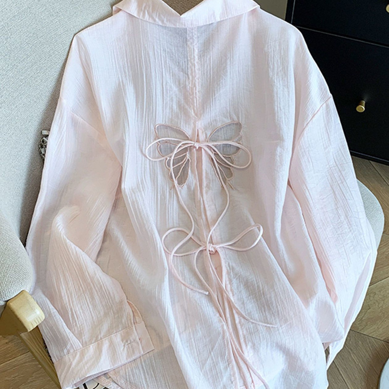 Blue Backless Bowknot Ice Silk Sun Protection Shirt Cardigan for Women, New 2025 Summer Thin Outerwear Blue Backless Bowknot Ice Silk Sun Protection Shirt Cardigan for Women, New 2025 Summer Thin Outerwear
