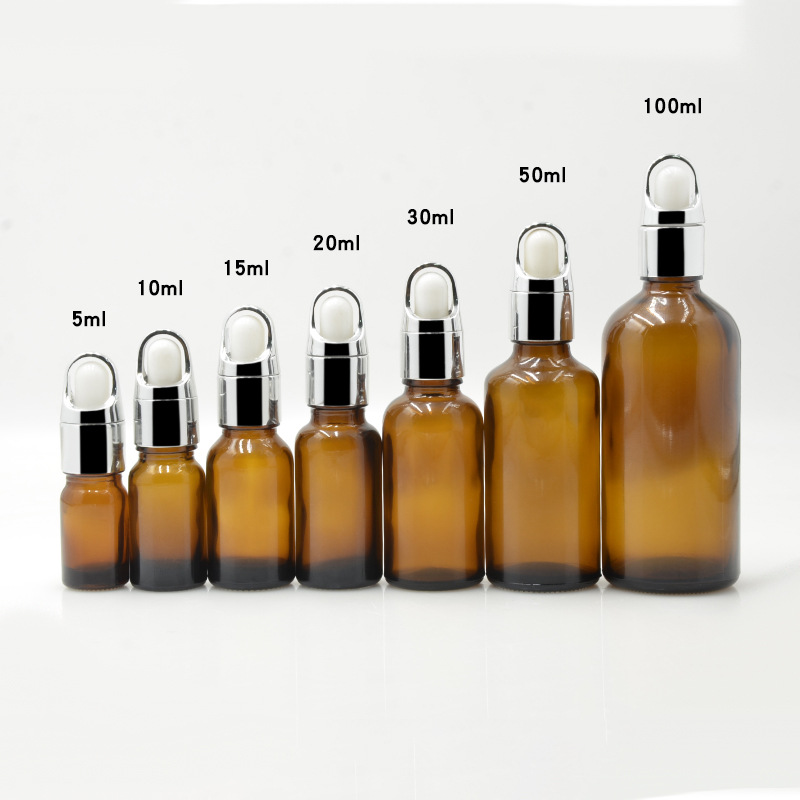 Botellas de vidrio ámbar para aceites esenciales | A prueba de luz, con gotero o bola rodante, lista para usar