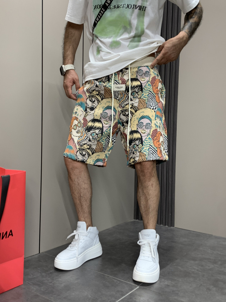 Men's Streetwear Shorts With Premium Print, Straight Cut 5-Inch Casual Shorts, Lightweight Summer Hip Hop Fashion Shorts For Outdoor Daily Wear_viptrois.com