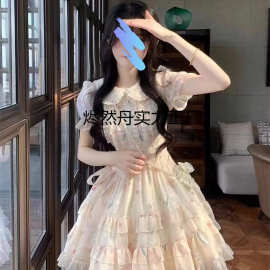 娃娃领甜美可爱小清新连衣裙夏季初中高中学生洛丽塔碎花公主裙子