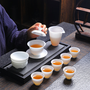 Dehua Bingge Jade Porcelain Kung Fu Tea Set suit Home Meeting Guests Tea Maker Tea Cover Bowl Tea Cup High-end Light Luxury Gift Box Gift