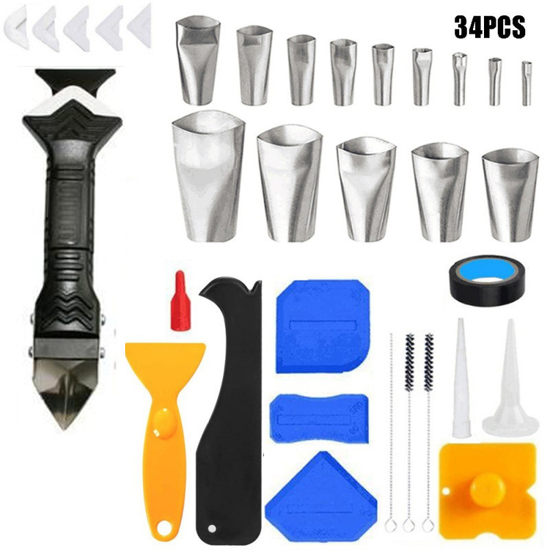 34件套3合1金属刀头刮板填缝工具硅胶去除剂美缝喷嘴灌浆工具|ms
