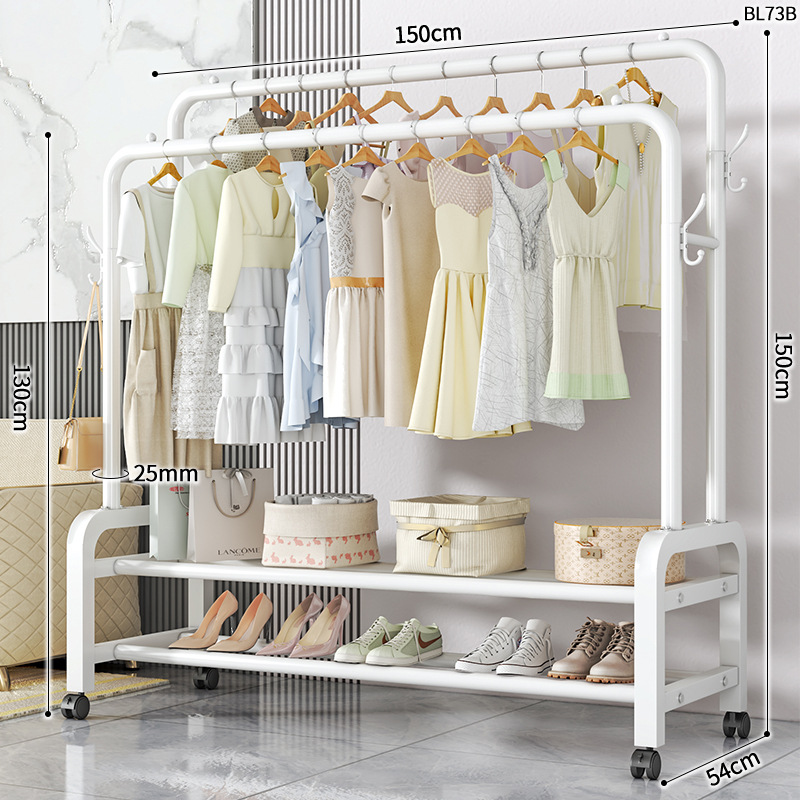 BL73B-25 라운드 코트 랙 더블로드 더블 4 후크 150 화이트 휠