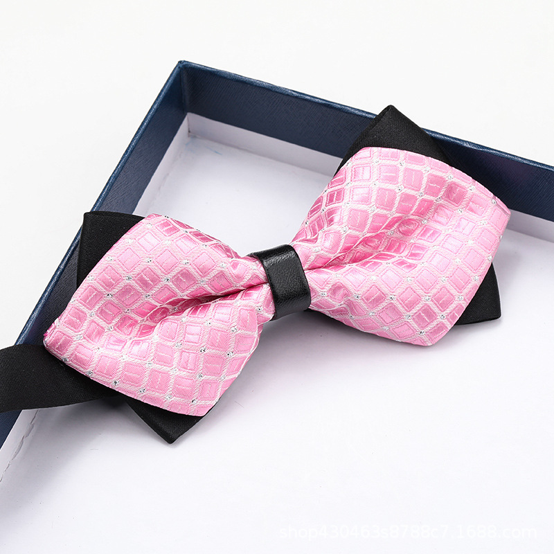 삼각형 핑크 격자 무늬 나비 넥타이