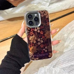 秋冬复古落叶棕色花朵苹果17promax手机壳适用16pro双层印花15pro