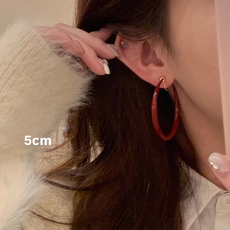 Retro Hong Kong style Ankora red earrings autumn and winter flat ring earrings women's high-end earrings feminine earrings earrings