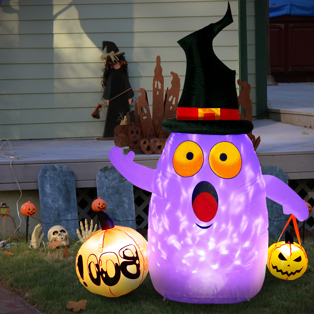 亚马逊现货爆款万圣节充气气模 带灯幽灵挎南瓜室内外装饰摆件