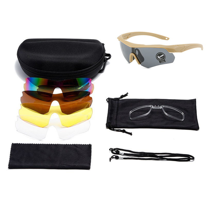 Cross-Border New Explosion-Proof Goggles Cs Shooting Goggles Tactical Glasses 5-Piece Set Myopia Wind and Sand Cycling Glasses