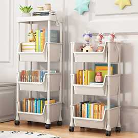 可移动书架置物架儿童玩具收纳架多层家用小推车带轮落地简易书柜