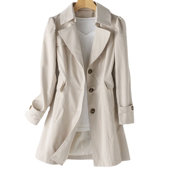 Korean Style 988 Spring and Autumn New Double-Breasted Slim-Fit Over-The-Knee Mid-Length Trench Coat for Women