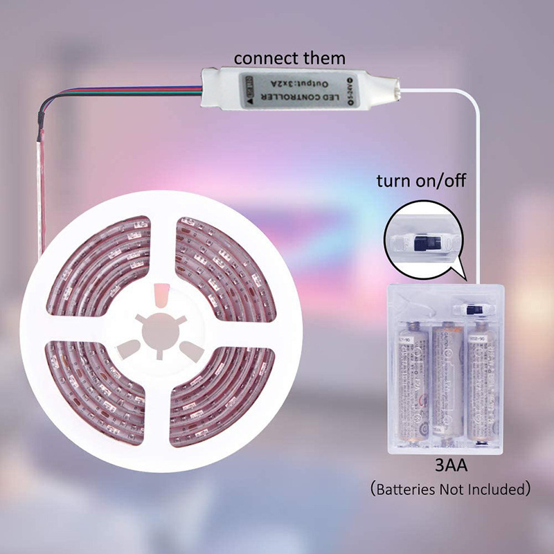 Tira de luz LED de bajo voltaje 5V caja de batería 5050RGB colorido color cambiante Barra de luz suave batería móvil 24 tira de luz de control remoto clave