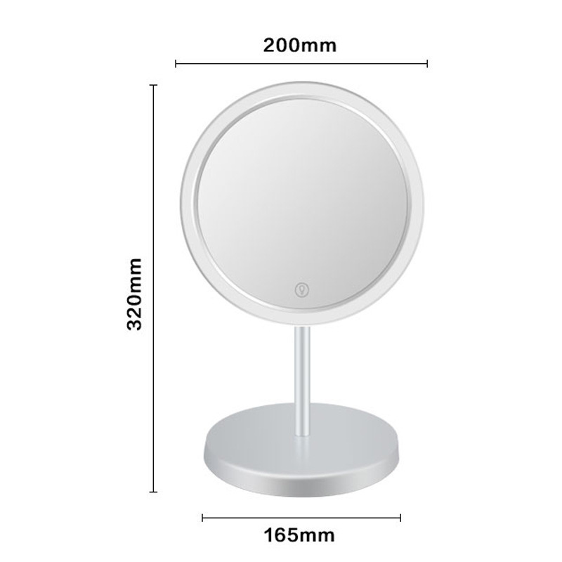 Espejo de maquillaje led de metal de escritorio redondo personalizado inteligente con luz de relleno de tres colores conveniente espejo de tocador de escritorio