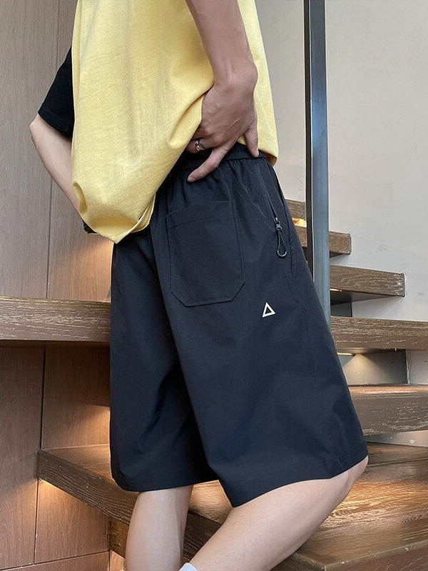 Zipper Pocket Sports Shorts Men Summer Thin Korean Style Loose Trendy High-End Sports Casual Shorts