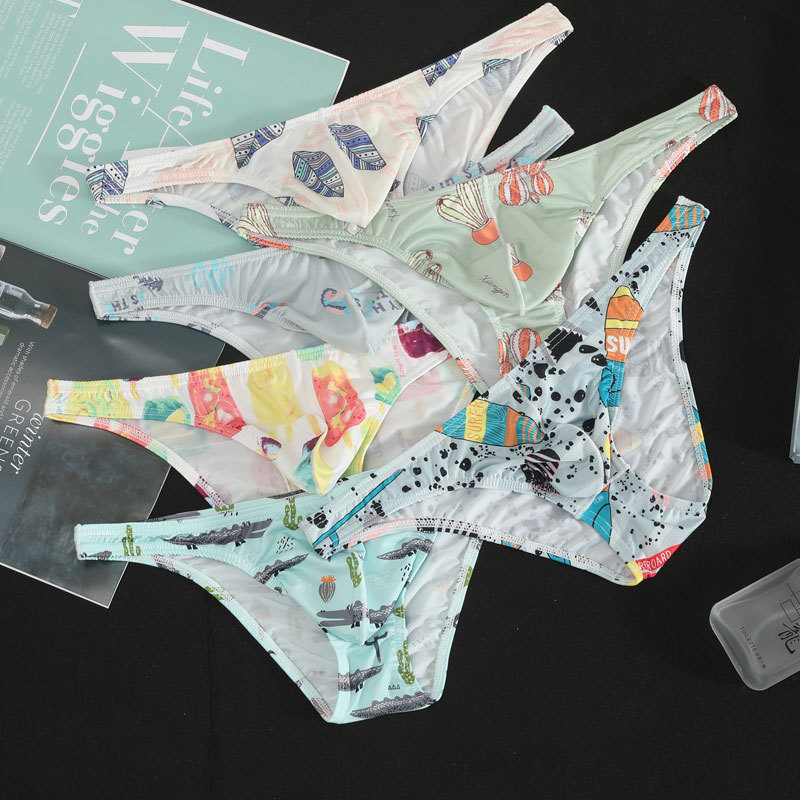 New men's briefs underwear U convex bag low waist sports summer ultra-thin large cross-border printed shorts tide