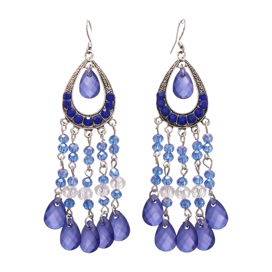 Europa y los Estados Unidos con diamantes de vidrio hueco en forma de gota de agua gancho de orejas bordado estilo nacional retro lujo ligero nicho de alta calidad pendientes para mujeres