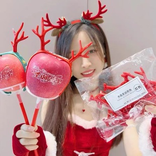 Imitation crystal antler headdress plush Christmas pingo apple bouquet decoration material bag handmade gift gift