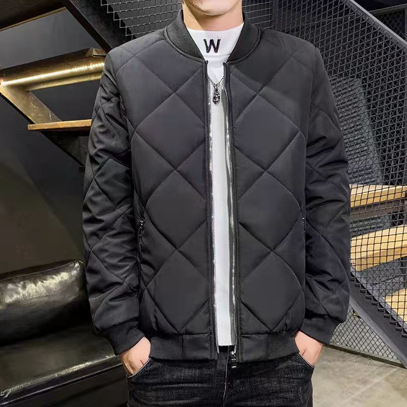 2022 forrado de lana engrosada abrigo de algodón acolchado abrigo de los Hombres Nuevo invierno cálido abrigo de algodón acolchado de cuello corto rombo Plaid abrigo Comercio exterior al por mayor