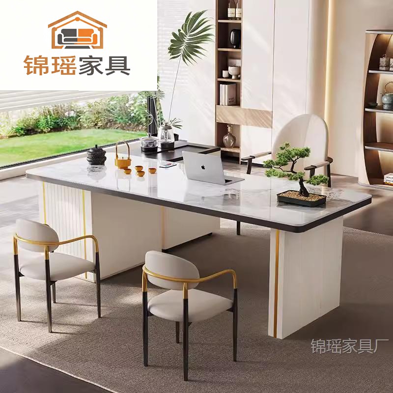 Italian-style light luxury rock slab tea table for office and balcony, modern minimalist tea table with integrated kettle