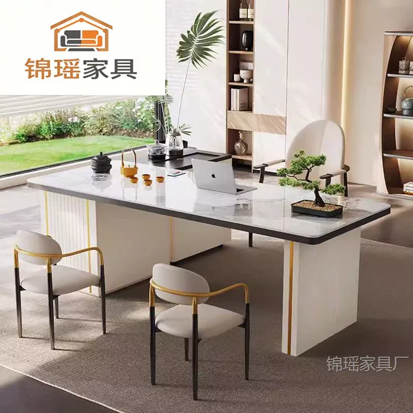 Italian-style light luxury rock slab tea table for office and balcony, modern minimalist tea table with integrated kettle