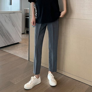 Carefully Selected Spring and Summer Nine-Point Straight Suit Pants for Pregnant Women, Belly Support Pants for Pregnant Women, Cigarette Pipe Overalls, Non-Elastic Maternity Suit Pants