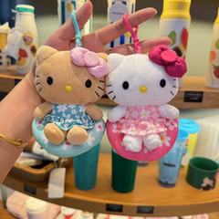 卡通动漫新款夏威夷黑皮碎花游泳圈KT毛绒钥匙扣包包挂件批发