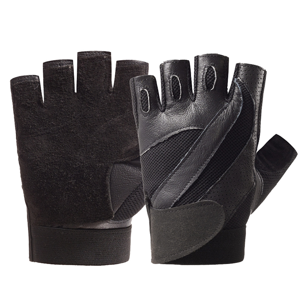 Fitness guantes de cuero de los hombres de equitación antideslizante resistente al desgaste táctico gimnasio deportes al aire libre color a juego medio dedo guantes de piel de oveja