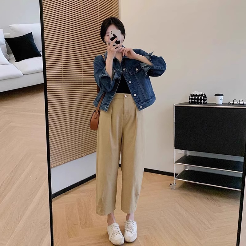 女性用ウォッシュドピュアコットンハーレムパンツ、夏用薄手ルーズストレートカジュアルパンツ、小柄な人向けハイウエストオーバーオールキャロットパンツ、トレンディ|undefined