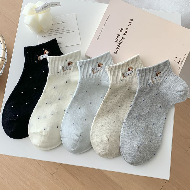 Women's Short Socks Spring and Summer Jacquard Dachshund Pattern Thin Breathable Japanese Style Boat Socks Women's Short Tube Socks