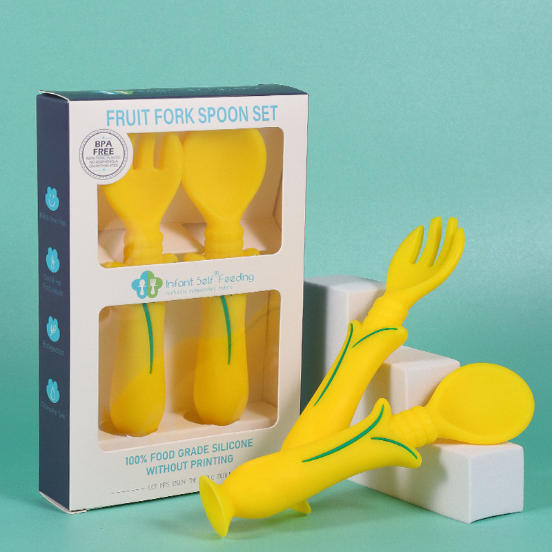 Food Grade Corn Silicone Spoon Fork Children's Tableware Baby Food Fork Spoon Set Soft Spoon Children's Tableware
