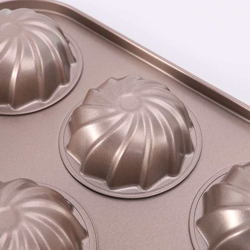 Baking molds Six -even thread without sticking baking tray home cake mold gold -colored carbon steel mold