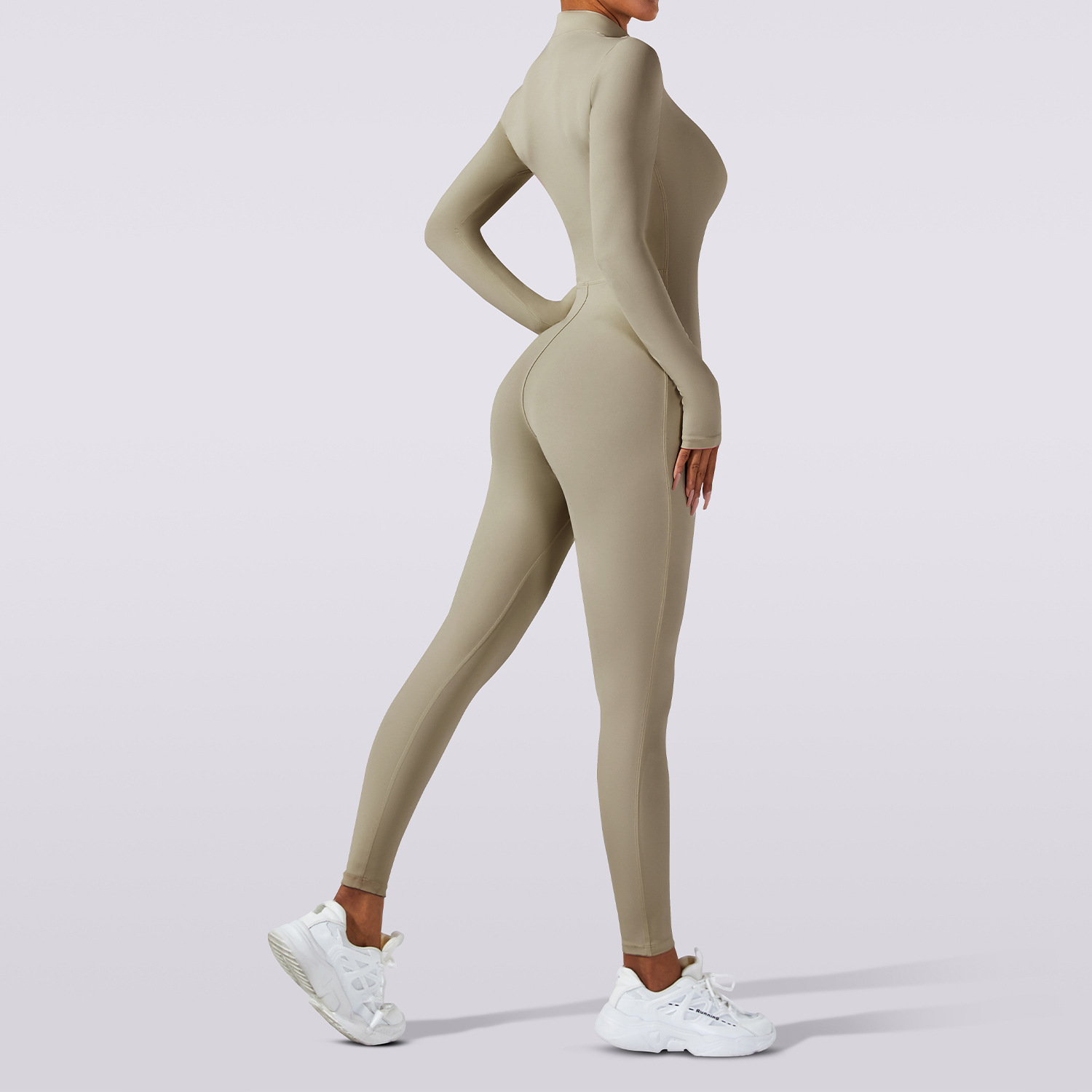 Europa y los Estados Unidos desnudos con cremallera de manga larga, ropa de yoga de alta intensidad, ejercicios de acondicionamiento físico integrados, ropa de yoga apretada