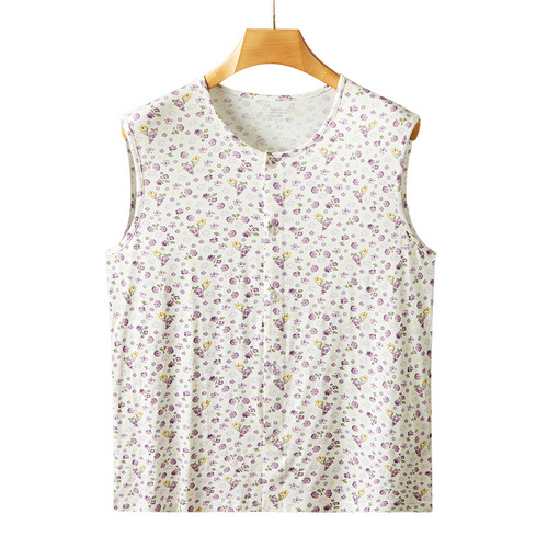 2025 Summer New Breathable Thin Sleeveless Middle-Aged and Elderly Modal Women's Floral Home Open Cardigan Pajamas for Women