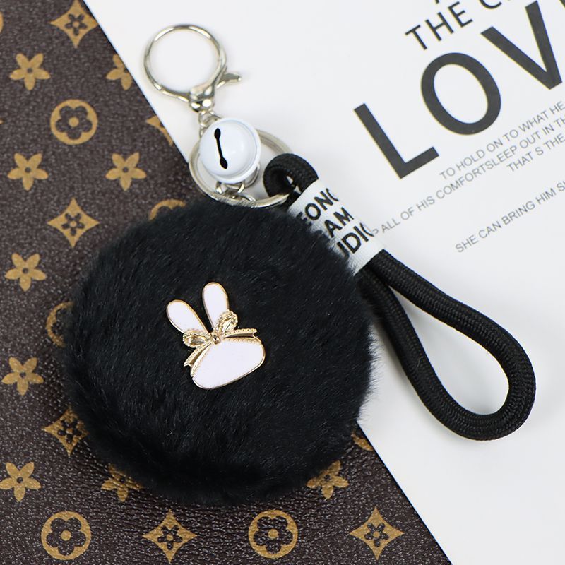 Luz de lujo pequeño viento de peluche colgante espejo bolso colgante espejo de maquillaje llavero plegable con espejo de doble cara a prueba de pérdida